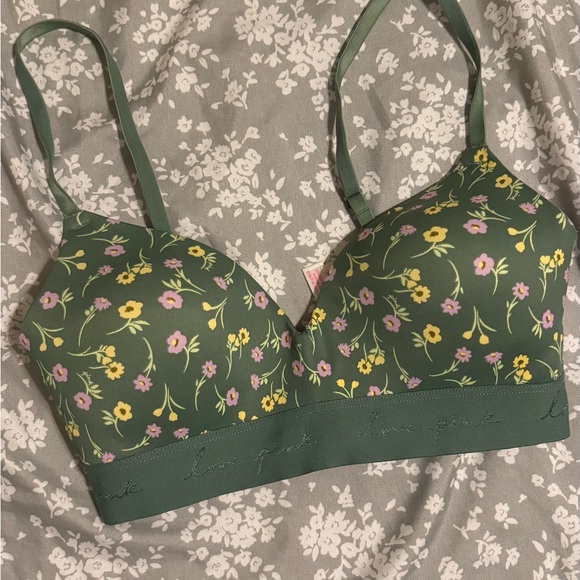 PINK Victoria's Secret Floral Green Bra - Picture 1 of 2